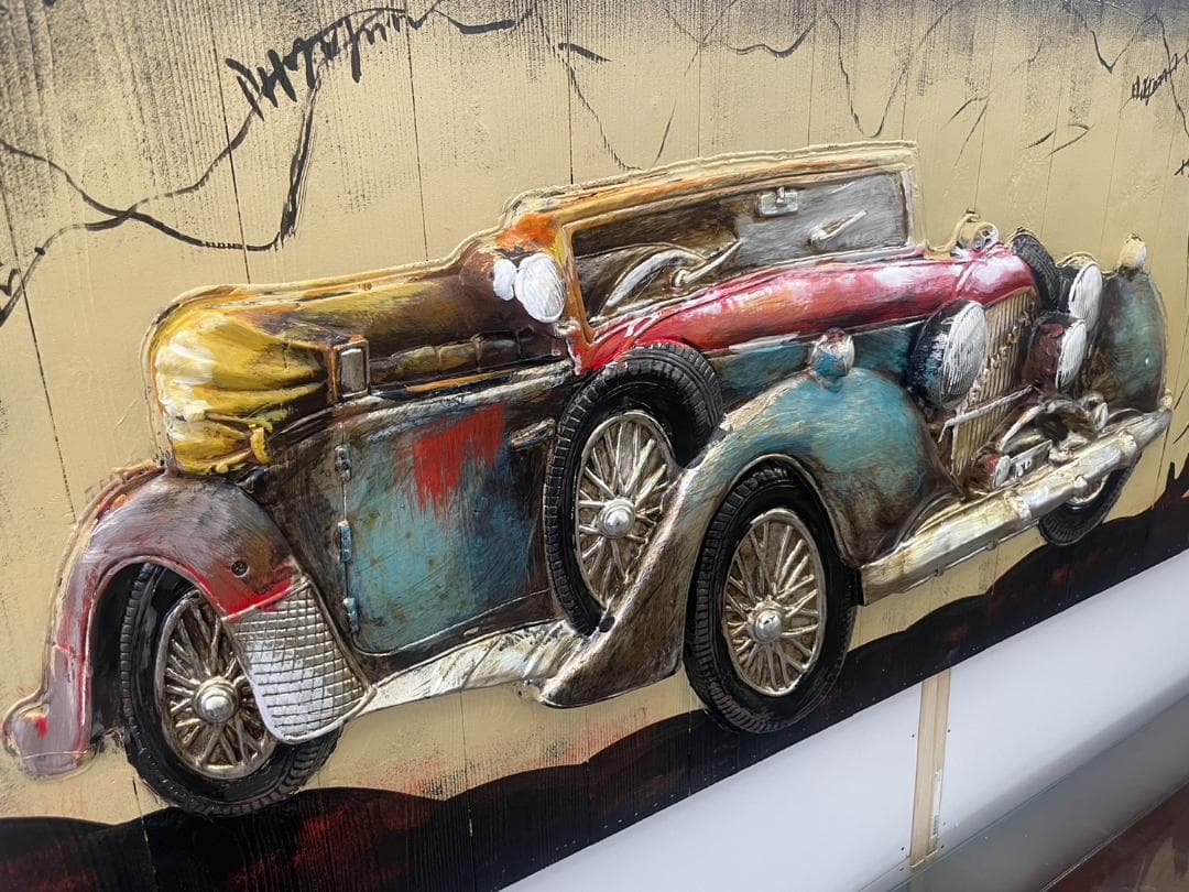 アメ車　アートパネル　油絵風　絵画　壁面装飾　3Dパネルアート　ペイント　壁掛け
