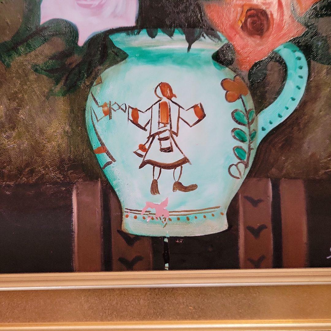 花瓶と花の油彩画 杉山誠治