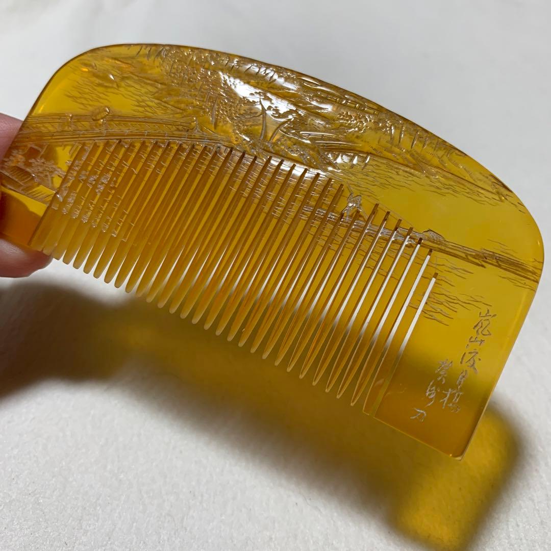 本鼈甲　櫛　嵐山渡月橋　銘あり　超細密彫　超絶技巧　アンティーク　髪飾り