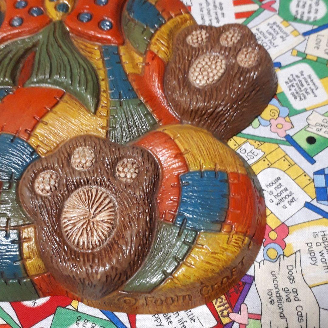 ヴィンテージ 　70's 　くまパッチワーク柄　ウォールデコ 　壁掛け　ベア