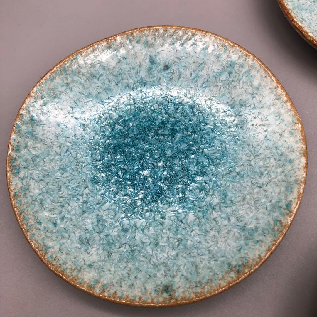 有田焼玉峰窯中尾哲彰銀河釉ブルー瑠璃色釉薬11.5cm布目小皿プレート5枚骨董品