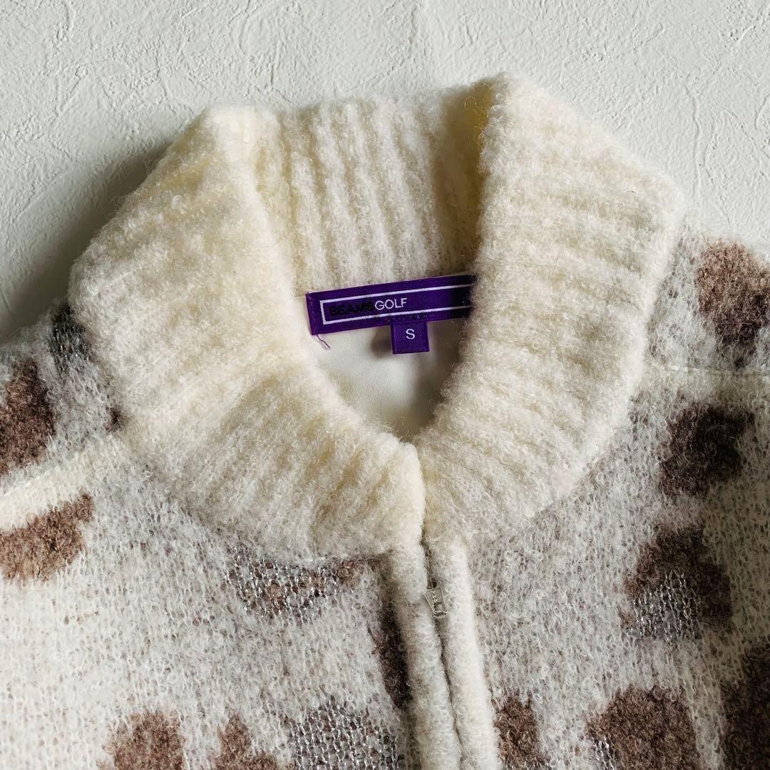 美品　BEAMS GOLF　ジャガードニットブルゾン　ホワイト　S　定価2.7万