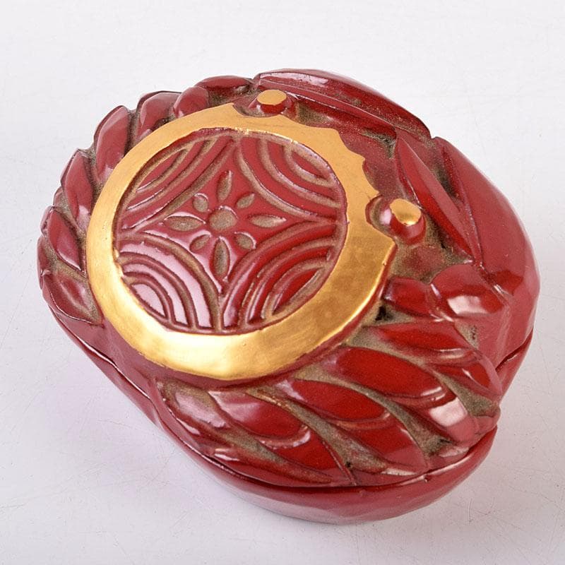 くりのぼう　高岡漆器　木彫師　般若勉（雲舟）作　蟹香合　共箱　V　8480