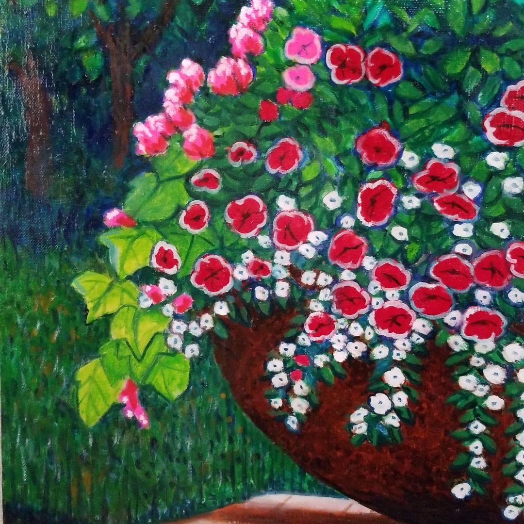 油絵　専用　ペチュニアが咲く寄せ植え　大キャンバス