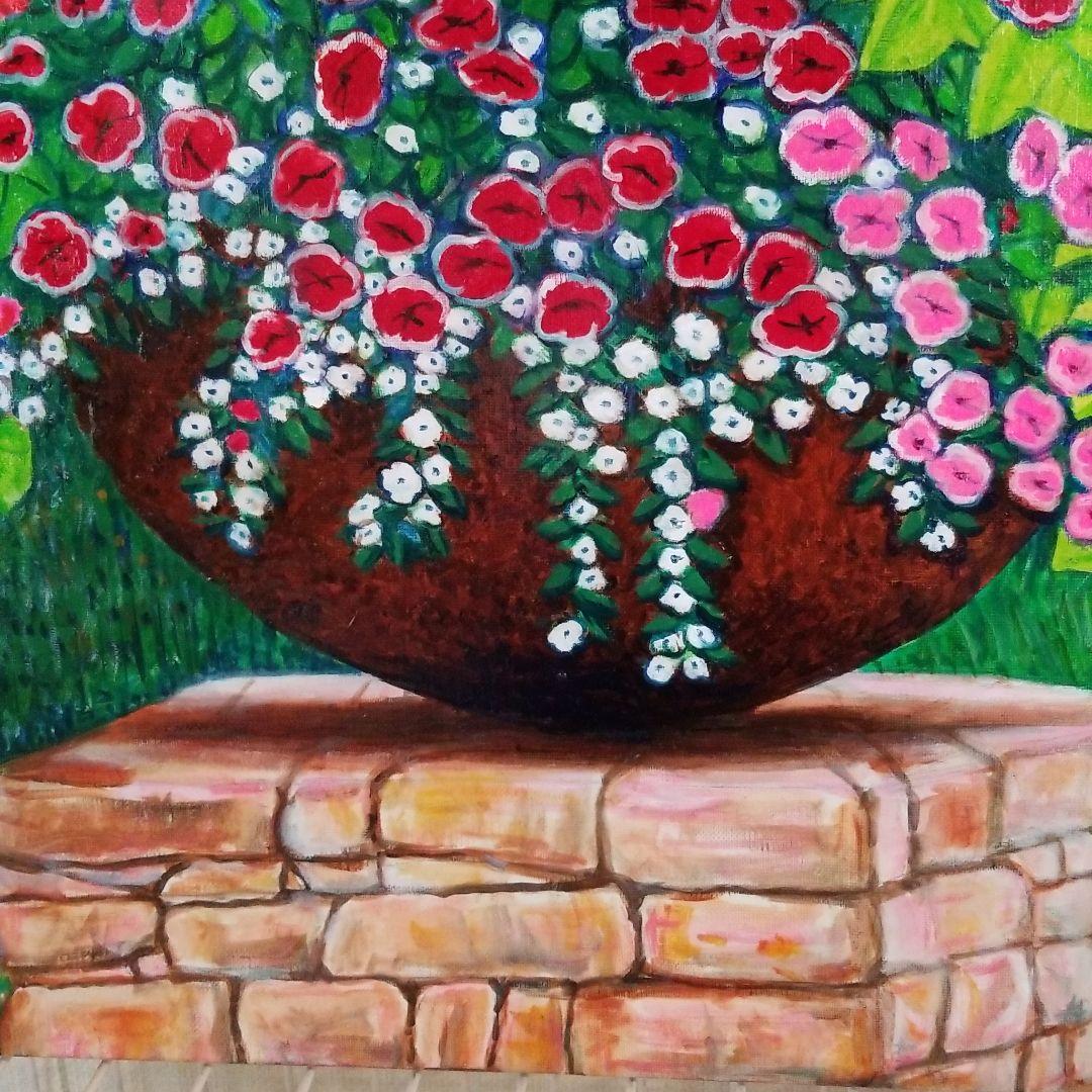 油絵　専用　ペチュニアが咲く寄せ植え　大キャンバス