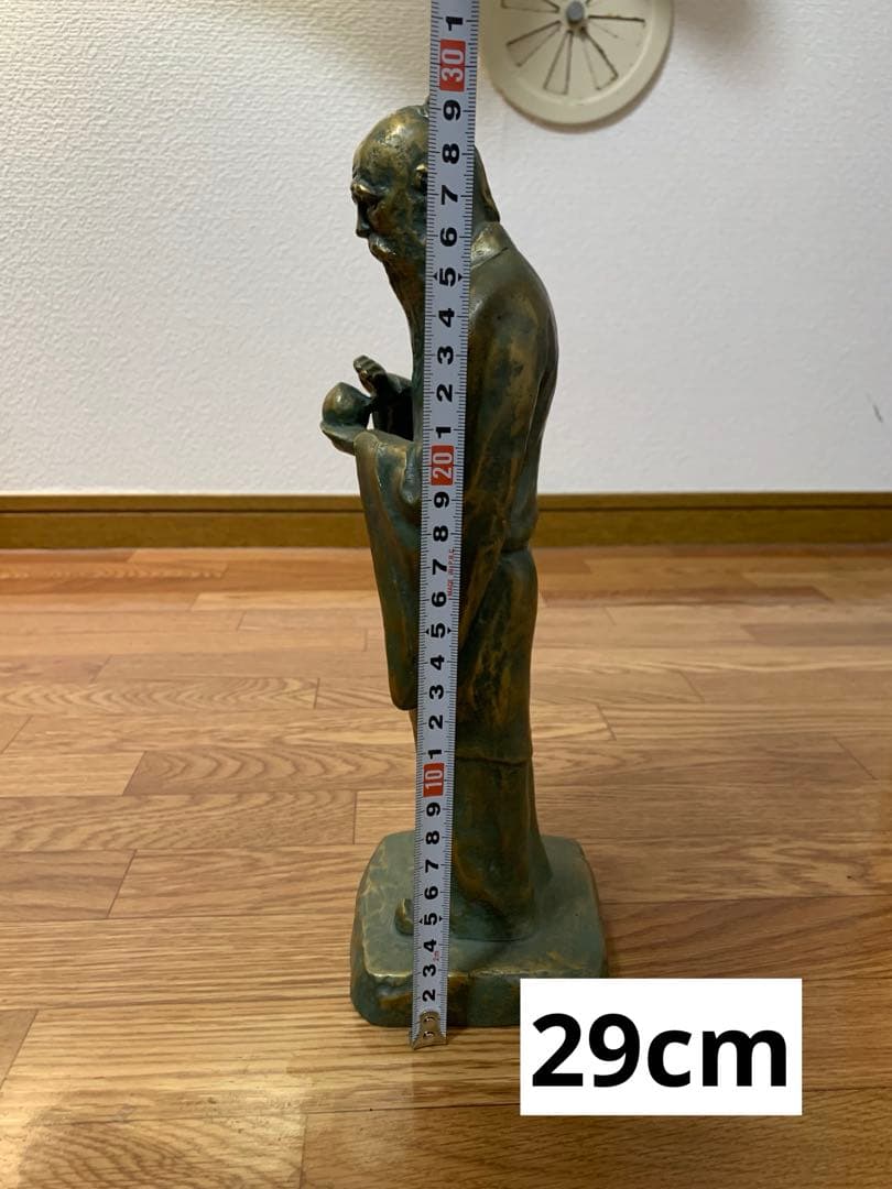 題：不老長寿　青銅製中国人物像 木箱付き 縦29cm