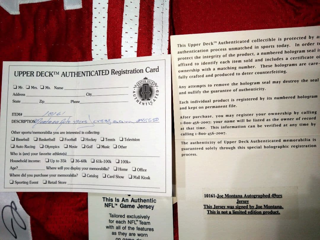 ジョー・モンタナ 直筆サイン入りユニフォーム 16番