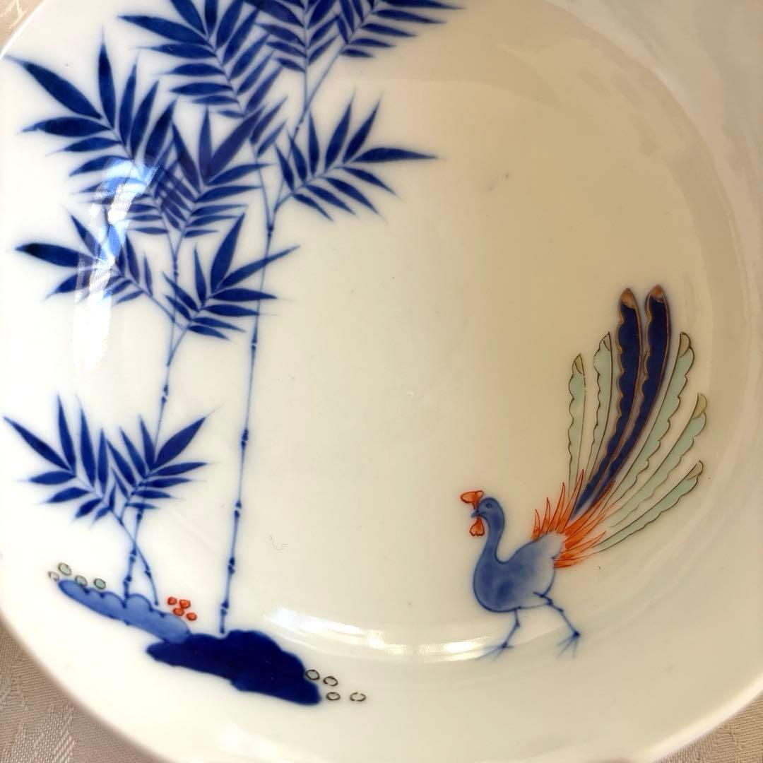 希少 香蘭社 染付　竹、孔雀（クジャク）、鳳凰文 皿　ボウル3客