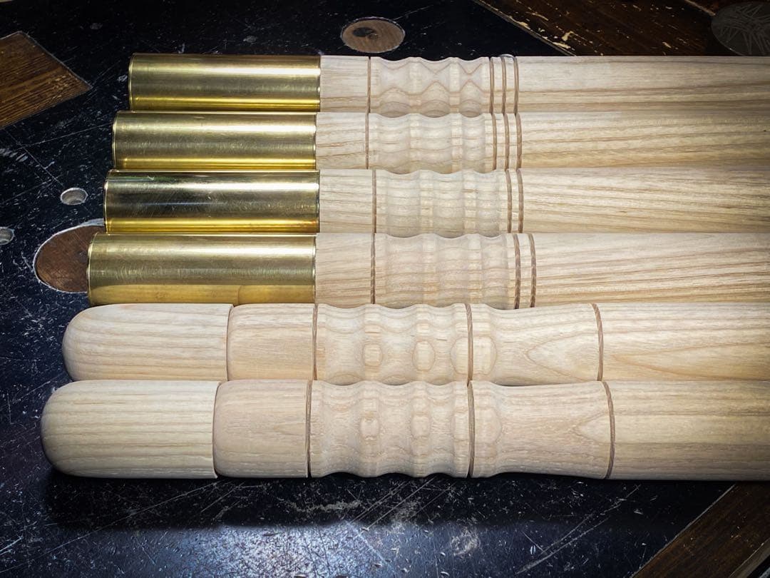 ウッドポール210㎝ボルト固定式ブラスパイプ仕様3本継2本1セット