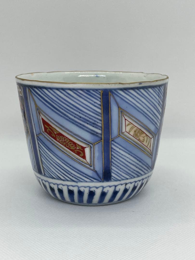 【和食器】江戸後期　古伊万里　幾何学文染錦蕎麦猪口　向付　色絵