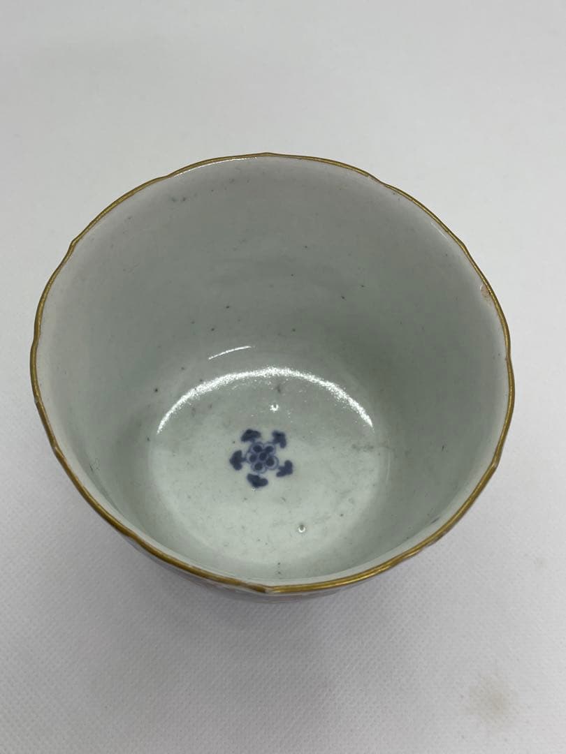 【和食器】江戸後期　古伊万里　幾何学文染錦蕎麦猪口　向付　色絵