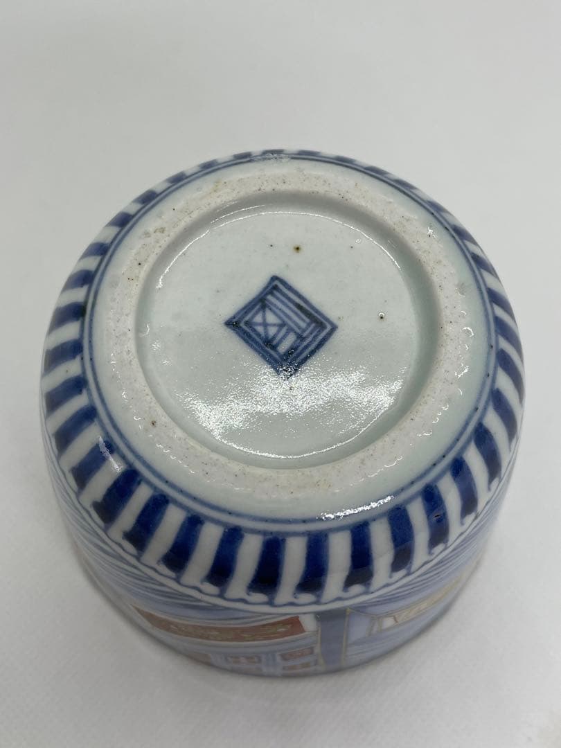 【和食器】江戸後期　古伊万里　幾何学文染錦蕎麦猪口　向付　色絵