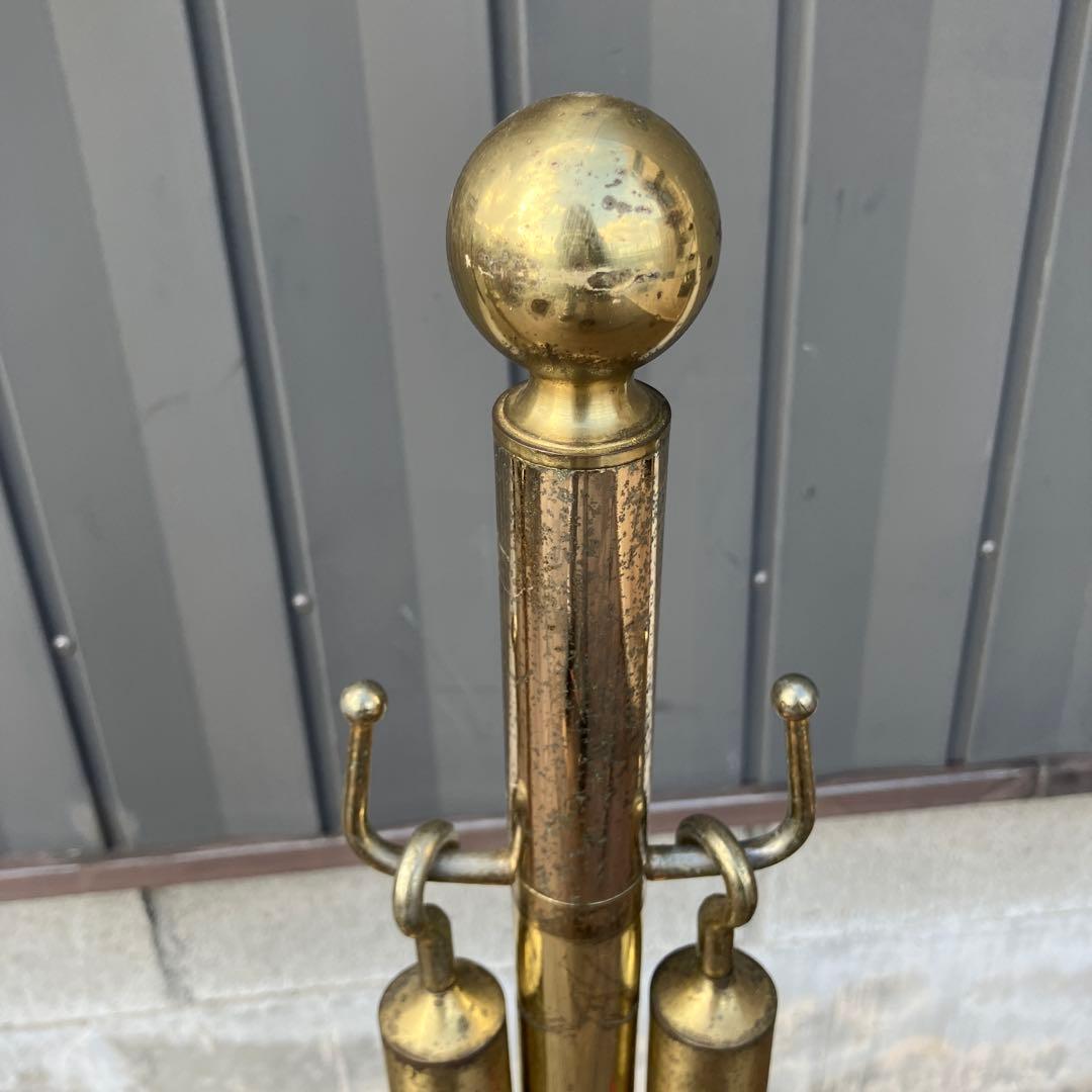 B-2 ②アンティーク パーティションポール 2本セット 真鍮調 ロープ付き