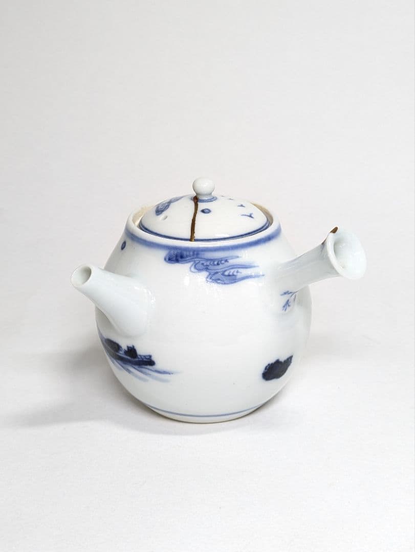 三浦竹泉 作 染付 山水文 煎茶器(煎茶碗 五客・急須・湯冷まし)