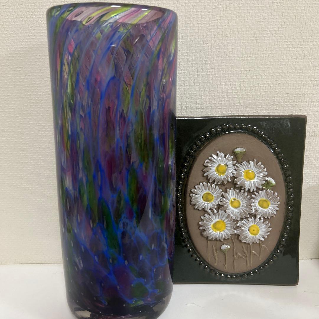 ガラス作家　フラワーベース　吹きガラス　ビンテージ　インポート