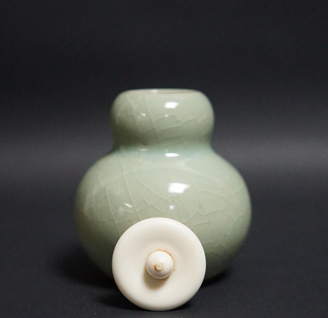 茶道具 四代清風与平作 瓢箪形青磁茶入 共箱★時代物★