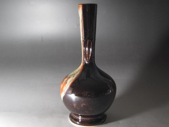 ★　膳所焼　耳付花入　裏千家　十四代　淡々斎の花押がございます★x587