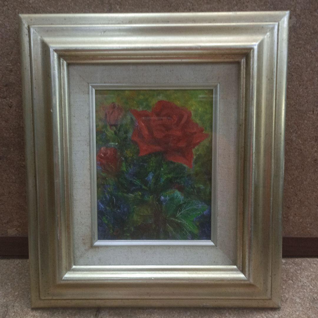 3213）中島イソ子　F0号油絵　「バラ」沖展会員、沖縄女流美術家協会会長