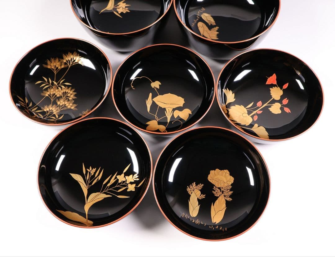 依頼品20客まとめ専用【CM380】輪島塗 草花 絵変わり蒔絵煮物椀 光峯 哲舟