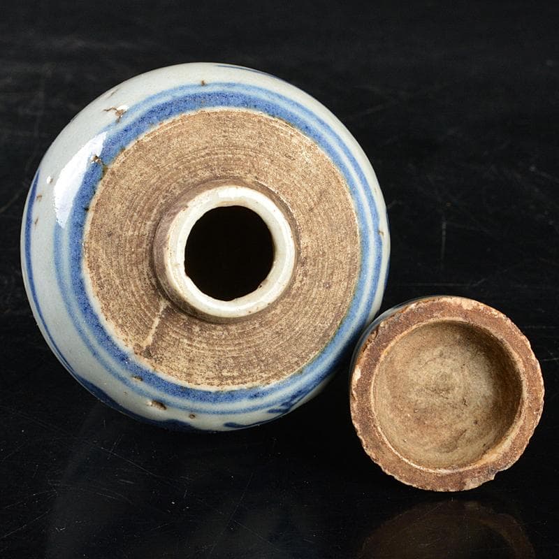 中国　染付　山水文　茶壷　茶心壷　時代箱付　V　R5973