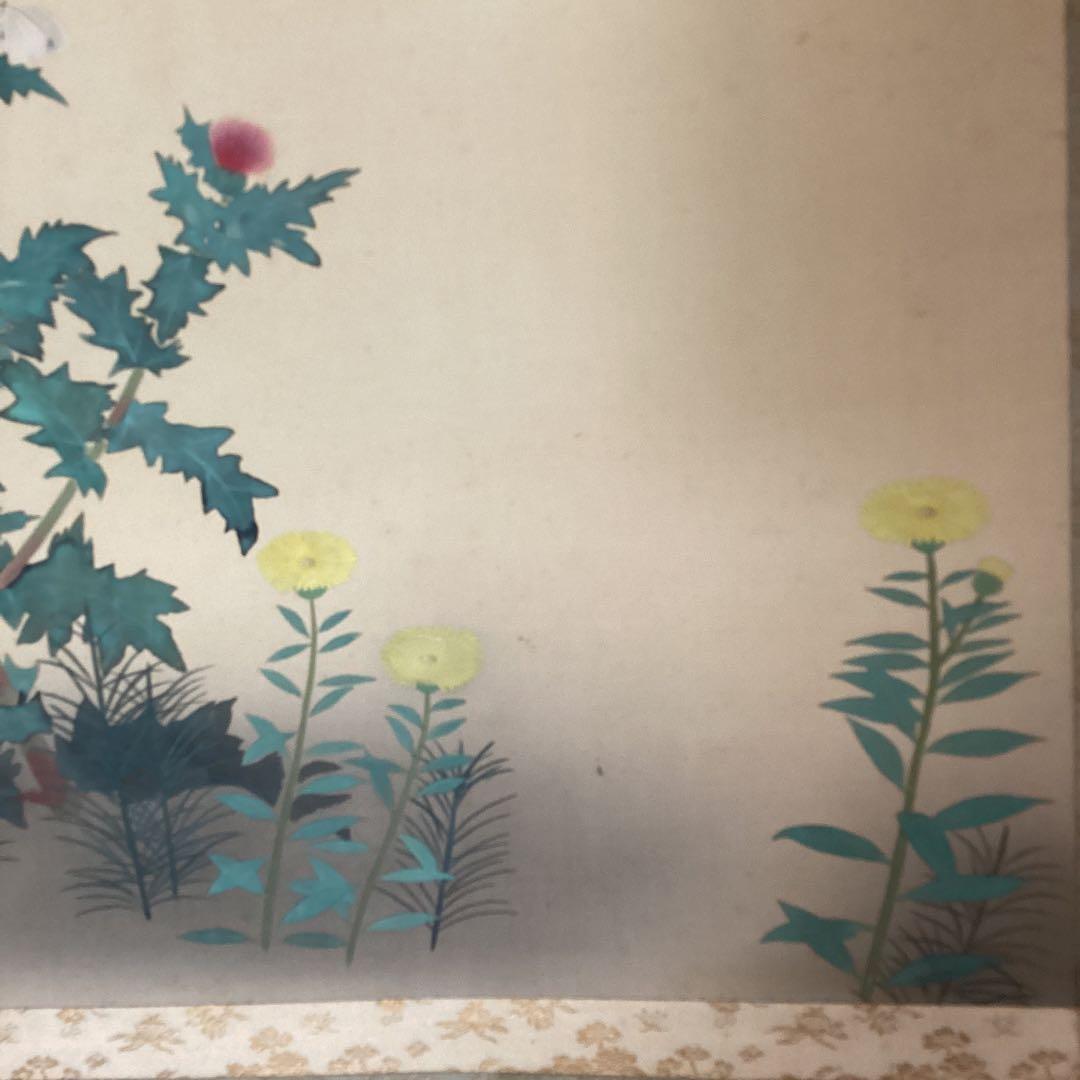 横山大観　　絹本彩色画　　【野の花　あざみ】複製画　　掛軸一幅　150