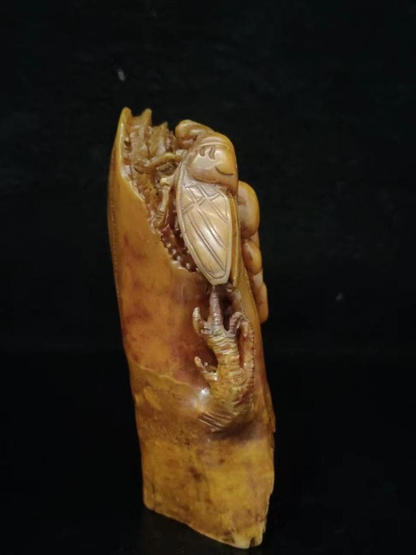 中国古美術・珍蔵木箱付蝉印章・古寿山石・印章・印鉴・書道具・案頭・置物・文房具