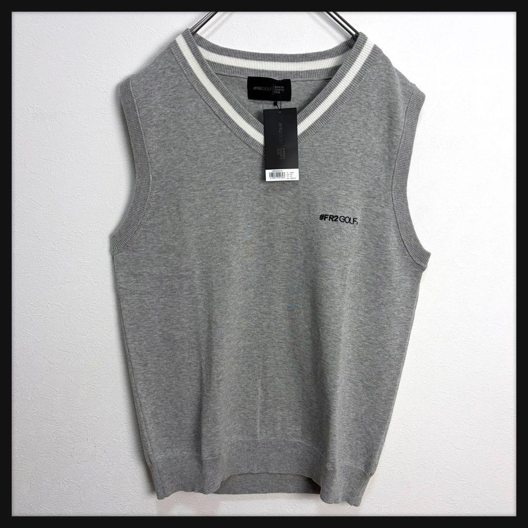 【新品タグ付】FR2GOLF ゴルフ 綿 ニットベスト 刺繍ロゴ グレー 2XL