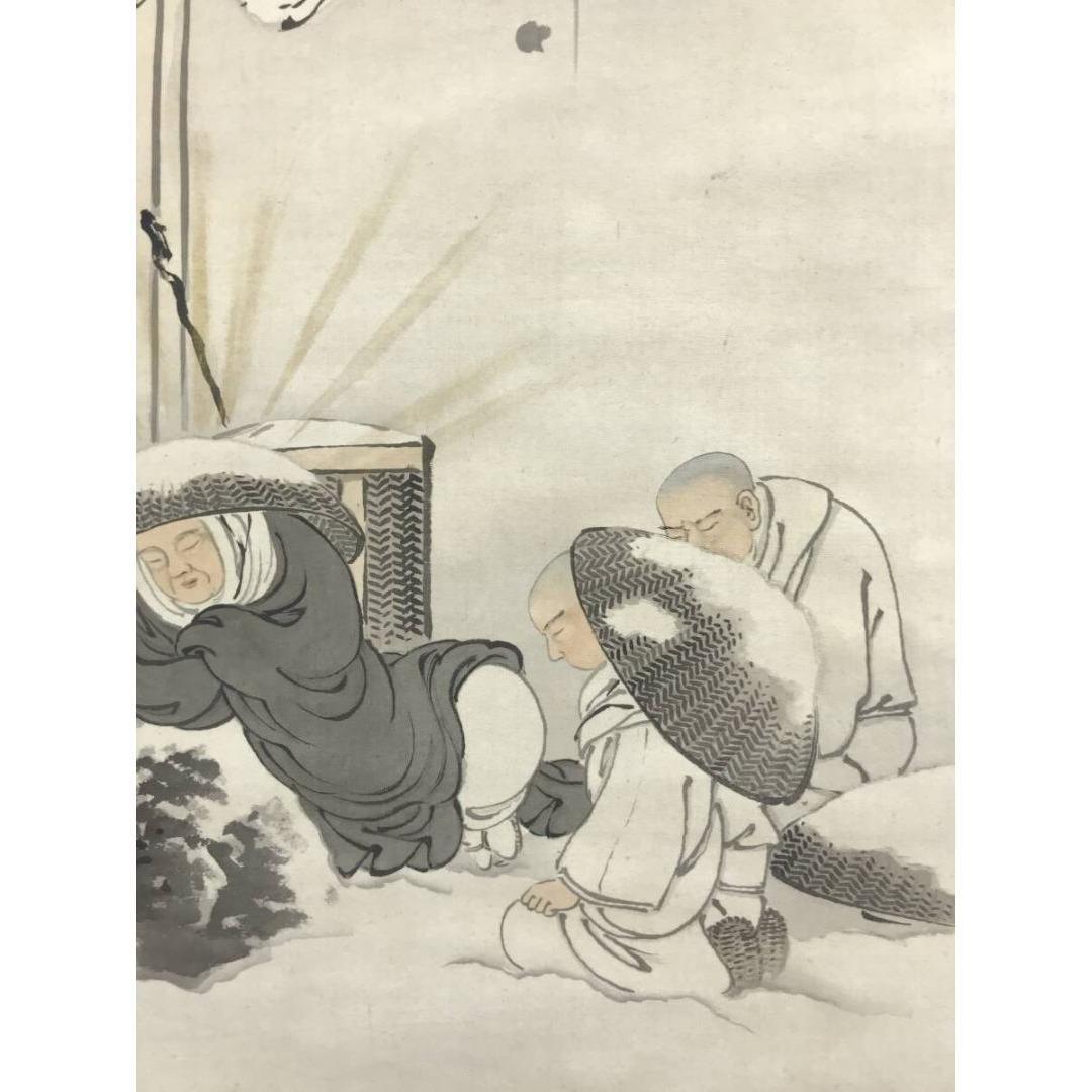 真作/松尾晩翠/親鸞聖人石枕図/人物図/雪景山水図/掛軸☆宝船☆AK-644