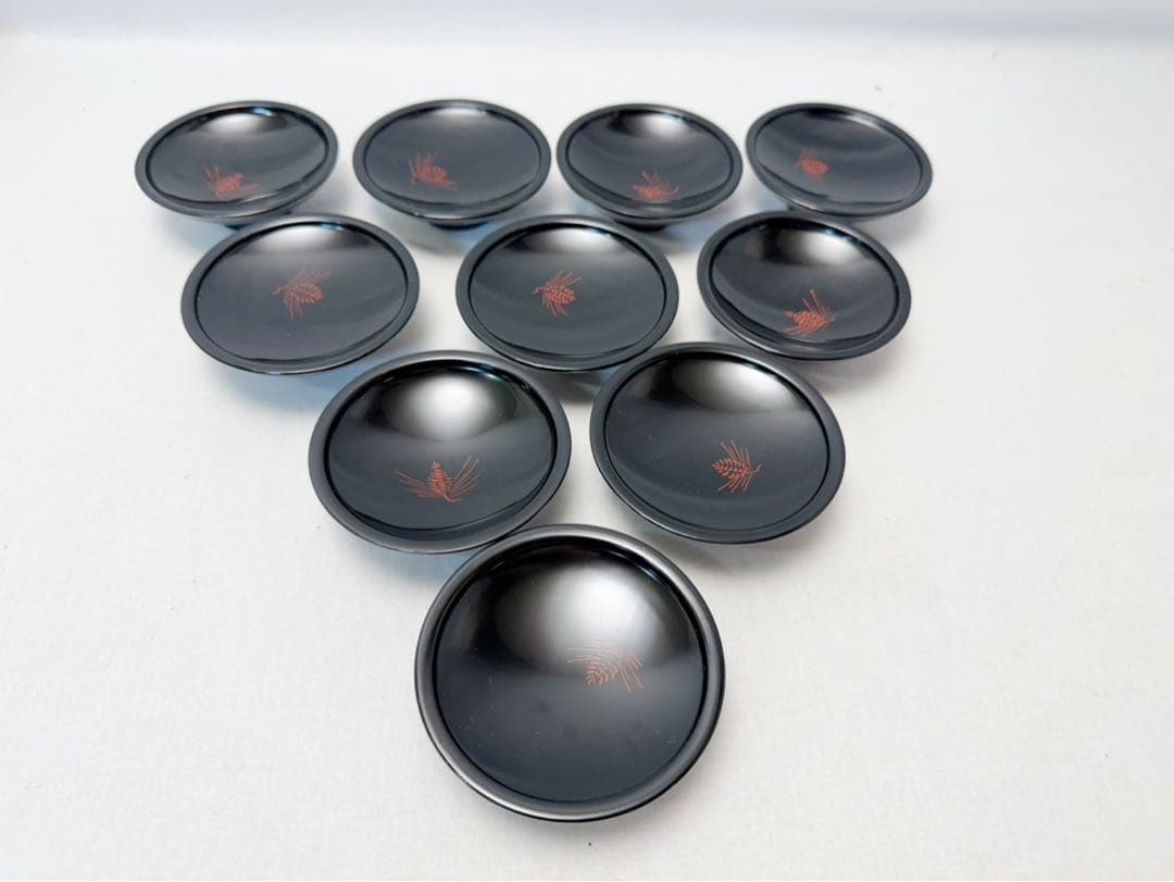 ほぼ未使用 懐石道具 木製黒塗 松葉蒔絵 箸洗い 十客揃 見返し蒔絵 元箱