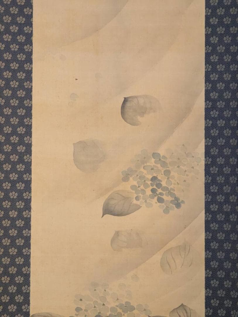 【模写】掛軸　酒井抱一　紫陽花図　儚くも美しき初夏の彩　合箱入　T58