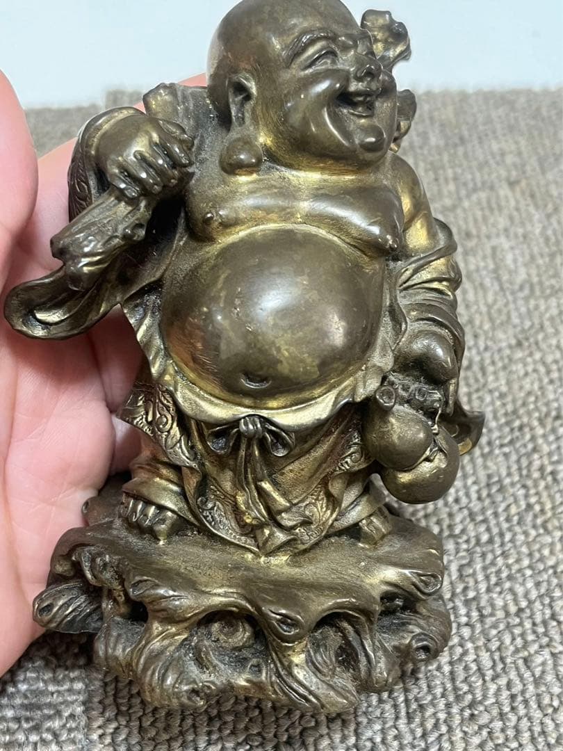 中国美術 布袋様　真鍮骨董　銅製唐物　七福神　大　縁起