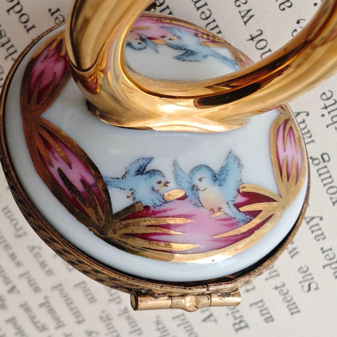 リモージュボックス　おしゃぶり　青い鳥　フランス製　小物入れ　乳歯入　磁器