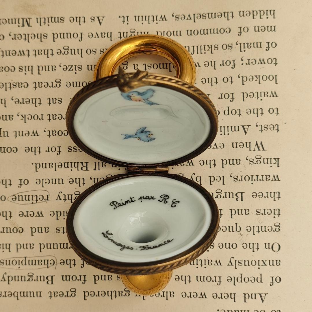 リモージュボックス　おしゃぶり　青い鳥　フランス製　小物入れ　乳歯入　磁器