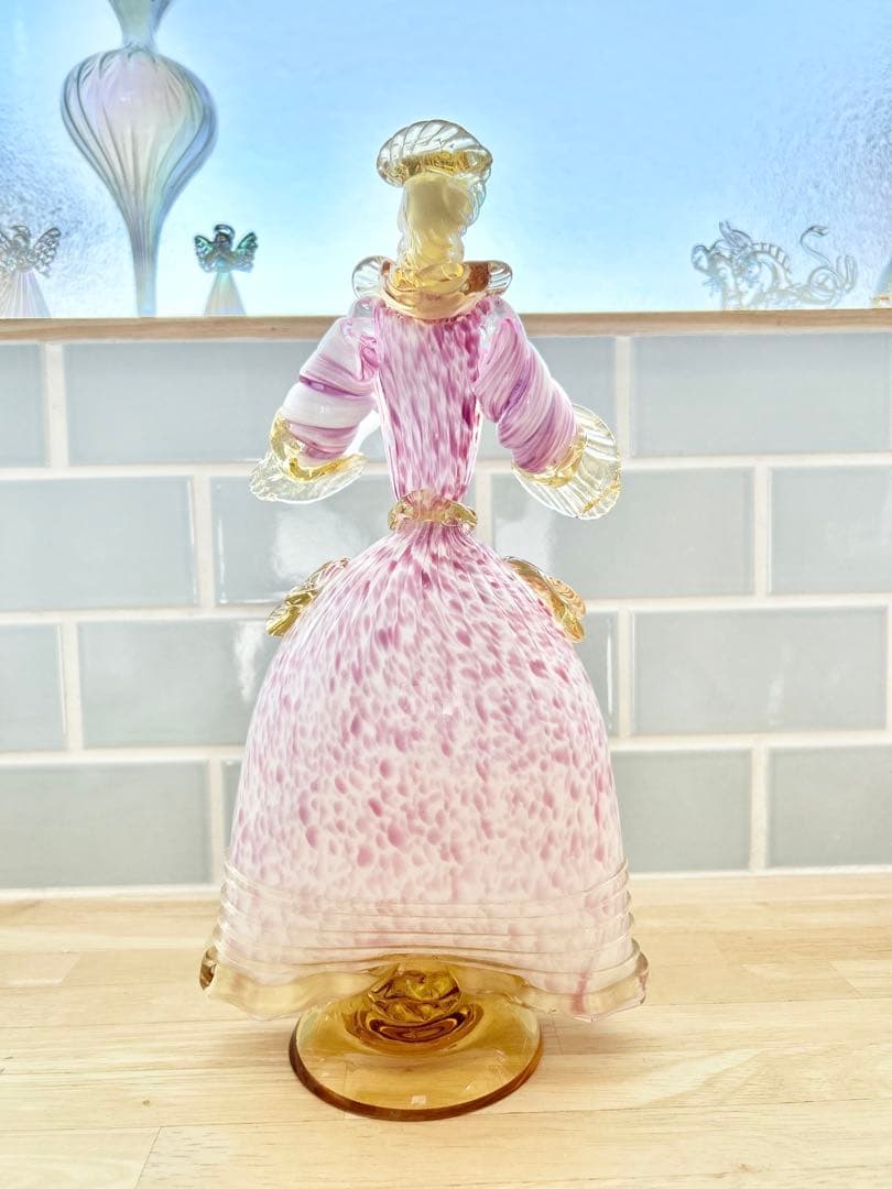 ベネチアン ガラス murano ムラーノ 貴婦人 ドール オブジェ ピンク 桜