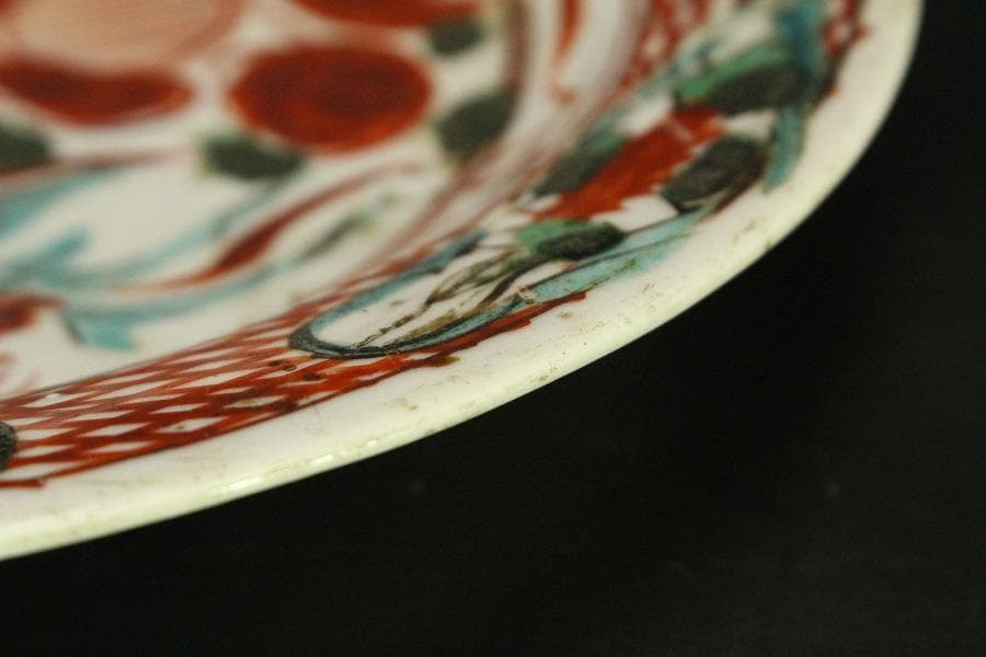 茶道具 唐物 呉須赤絵 鳳花紋 皿 φ25.5cm 中国美術(A928)