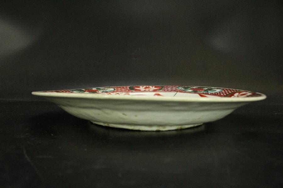 茶道具 唐物 呉須赤絵 鳳花紋 皿 φ25.5cm 中国美術(A928)