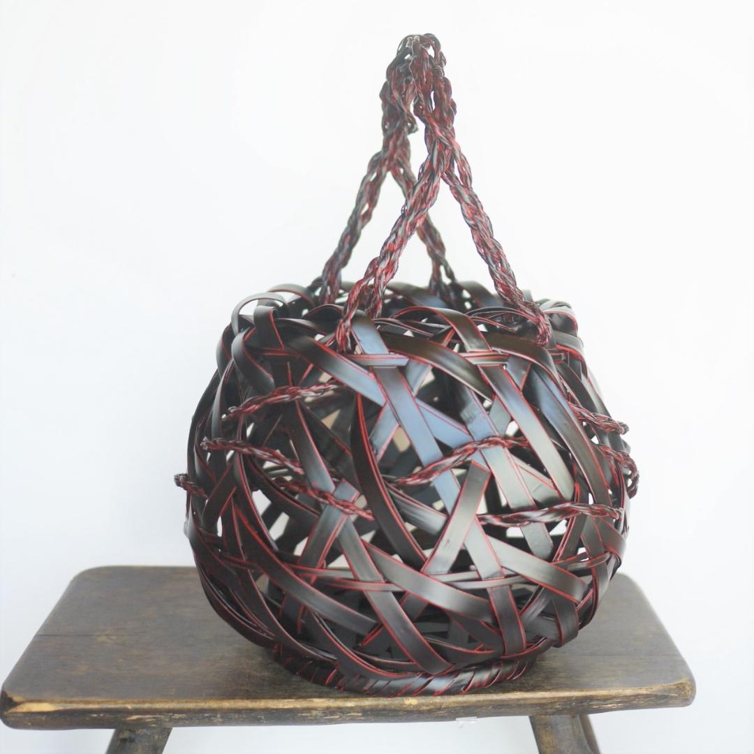 九州籃胎漆器　久留米九籃　竹細工花入れ　バスケット編籠　郷土民芸品　福岡