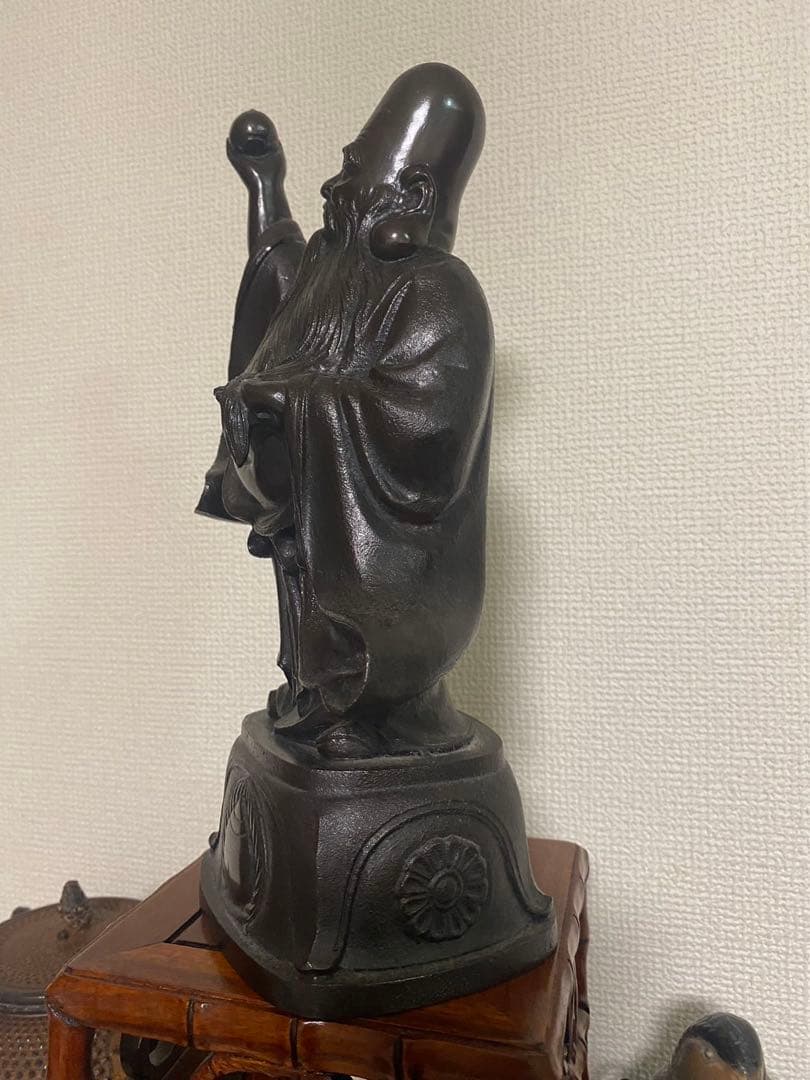 銅製福祿壽 置物高村泰正 彫刻 在銘 金属工芸 保管品