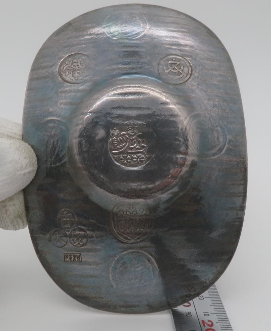 純銀 刻印入り 大判小判型 茶托 煎茶 道具 銀杯骨董品　重さ378g