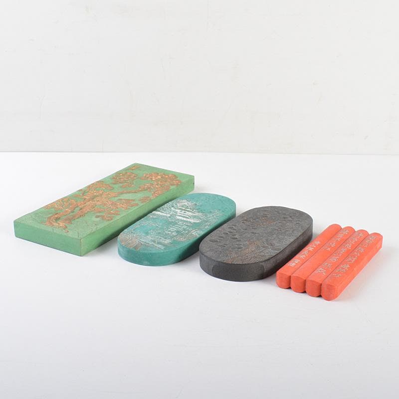 中国　書道具　楼閣山水文など　古墨　徽墨　4点まとめて　M　R7335