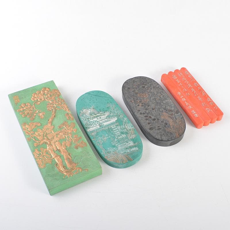 中国　書道具　楼閣山水文など　古墨　徽墨　4点まとめて　M　R7335