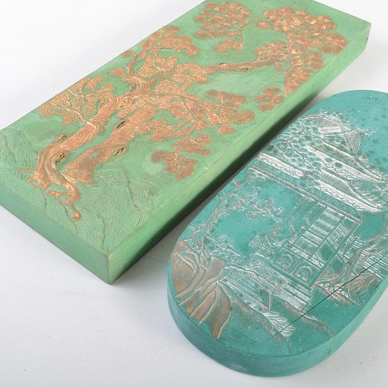 中国　書道具　楼閣山水文など　古墨　徽墨　4点まとめて　M　R7335