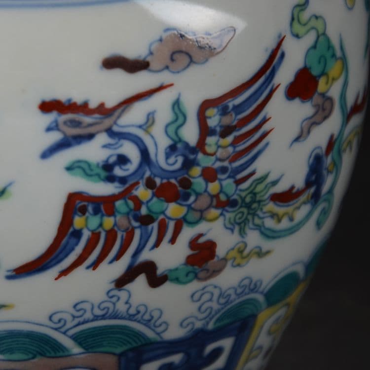 明成化手画斗彩龍鳳紋天字缶 茶壺 景徳鎮 陶磁器 装飾品 現代工芸品美術品 置物