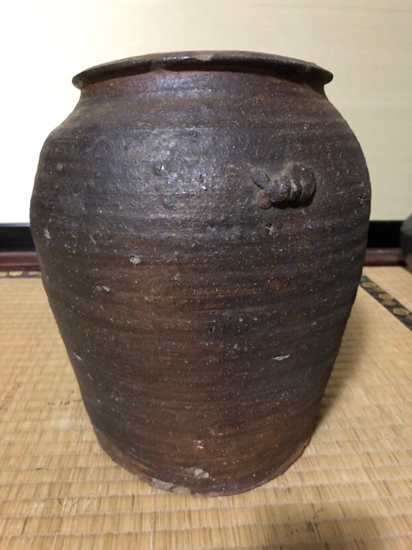 どっしり迫力ある時代物の越前焼きのニ耳種壺検古民具古道具骨董民芸花器