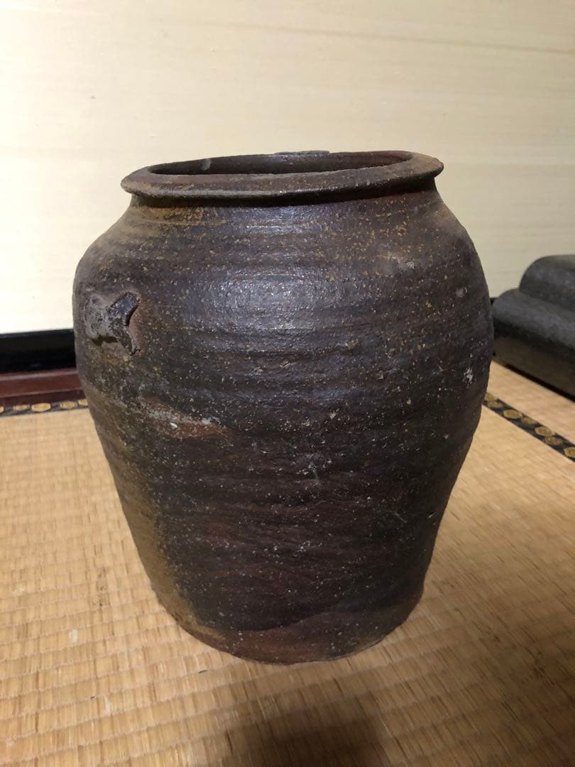 どっしり迫力ある時代物の越前焼きのニ耳種壺検古民具古道具骨董民芸花器