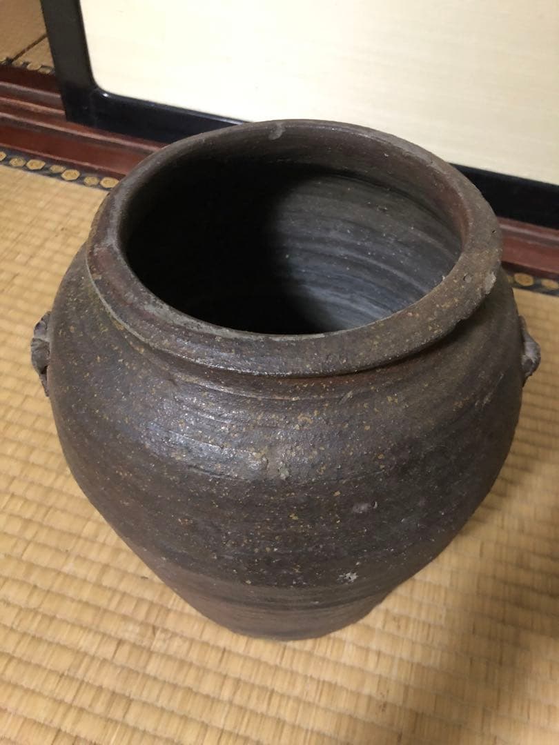 どっしり迫力ある時代物の越前焼きのニ耳種壺検古民具古道具骨董民芸花器