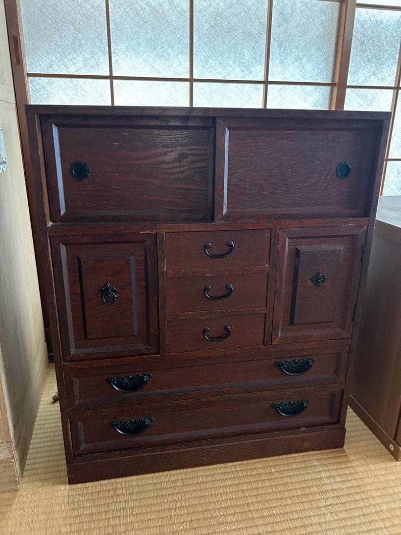 からくり箪笥　昭和レトロ　木製タンス ダークブラウン