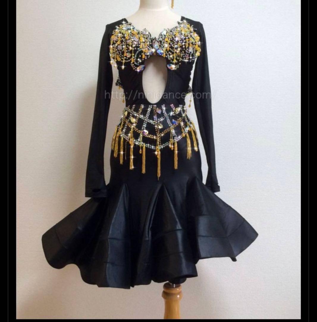 ラテンドレス　社交ダンス　フリンジ　ブラック