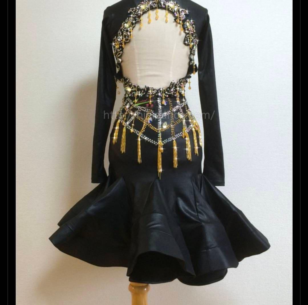 ラテンドレス　社交ダンス　フリンジ　ブラック