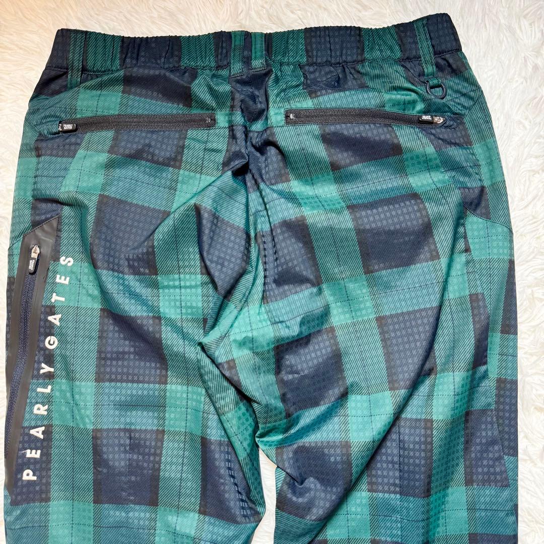 未使用級 パーリーゲイツ チェック柄 蓄熱 裏起毛 ナイロンパンツ リング付 L